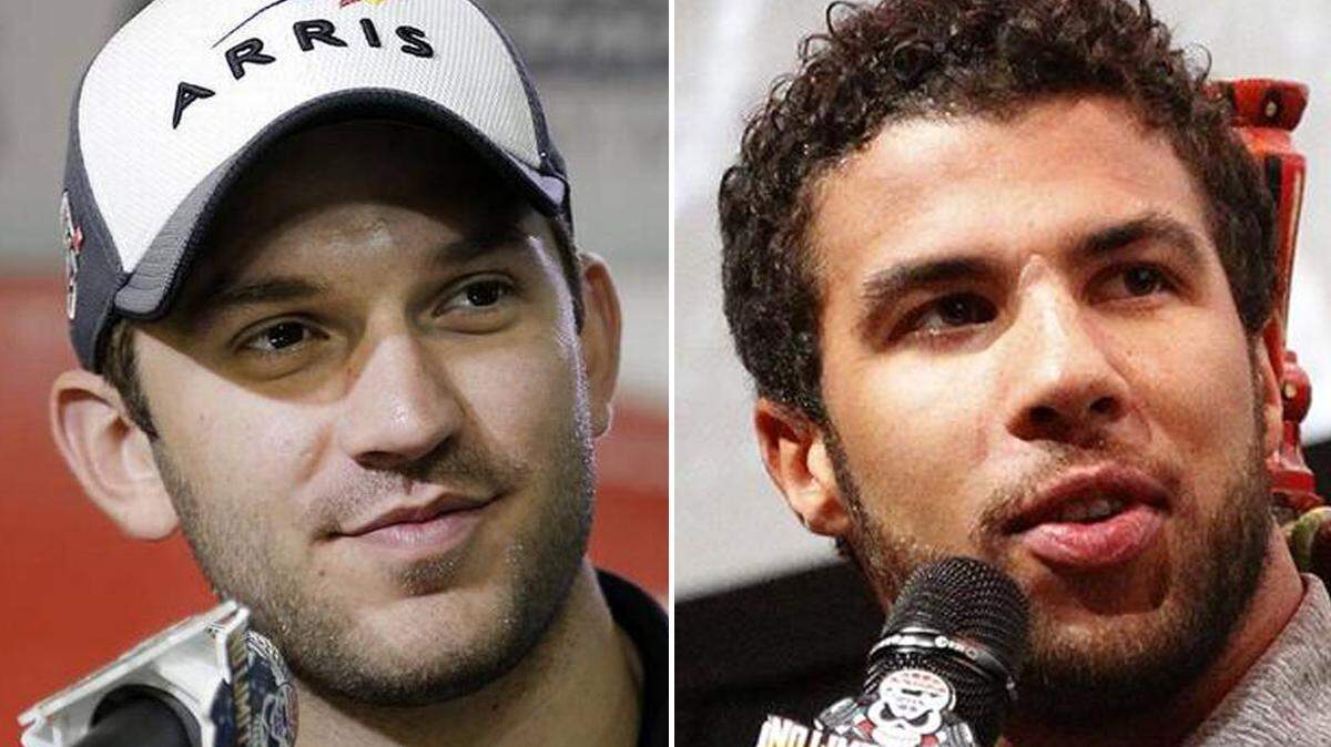 NASCAR drivers Daniel Suarez (left) and Bubba Wallace (right) are shown in this composite photo.