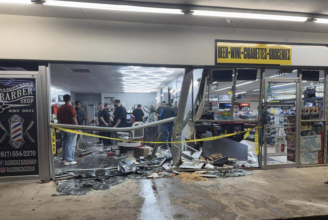 WATCH: Euless barbershop open though badly damaged after car crashes into building