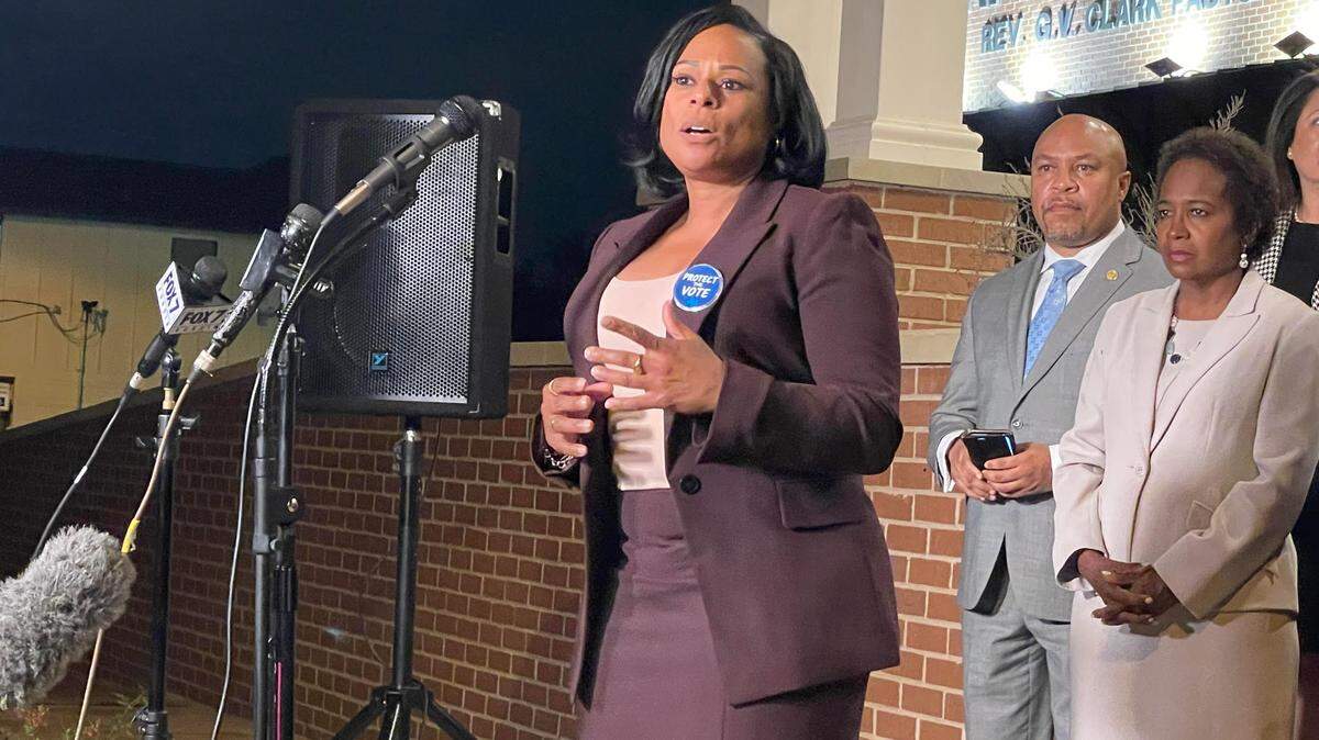 State Rep. Nicole Collier, D-Fort Worth, speaks at a news conference on May 30, 2021 after Democrats broke quorum to block the passage of Senate Bill 7.
