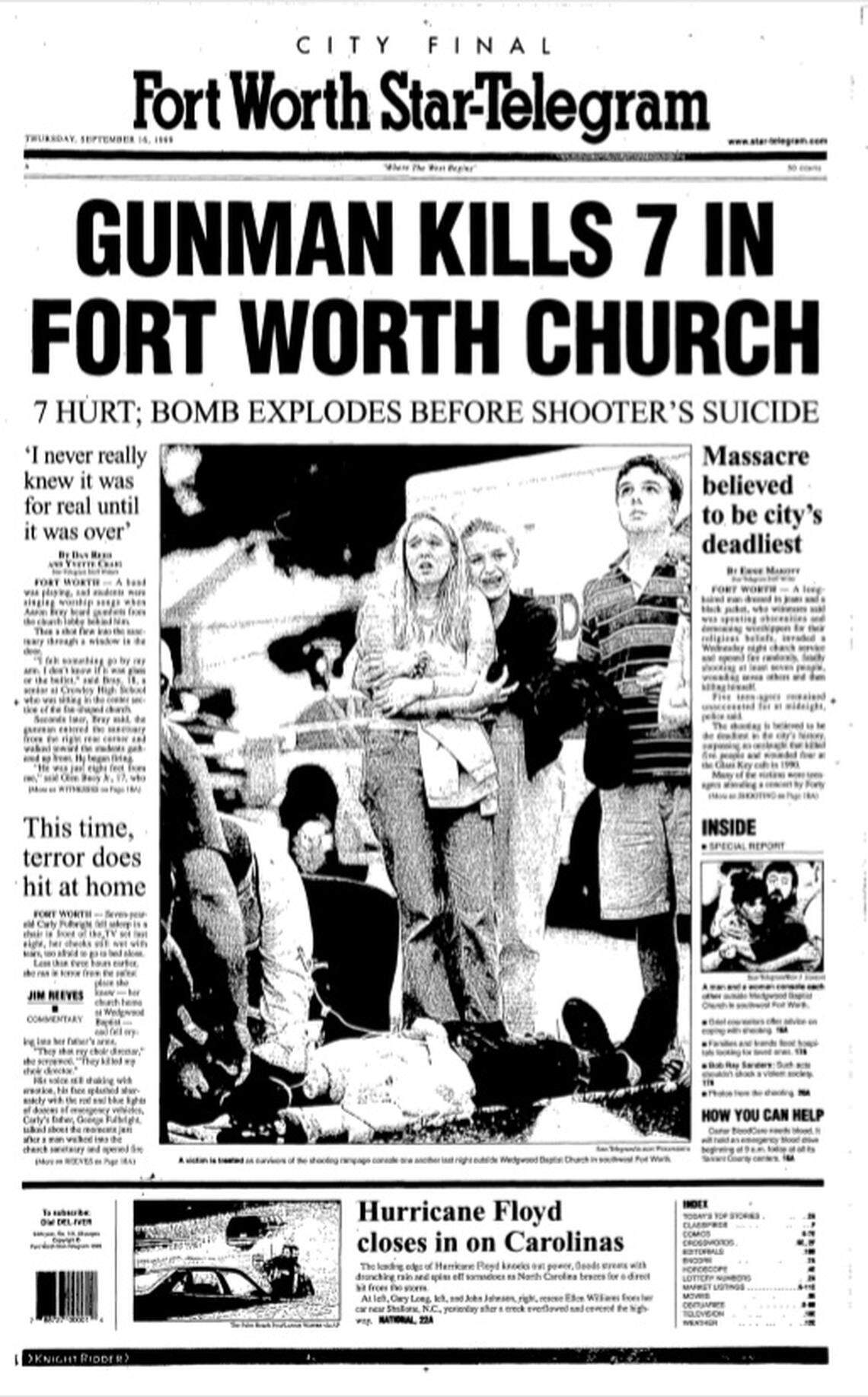 Front page of the Sept. 16, 1999 Fort Worth Star-Telegram