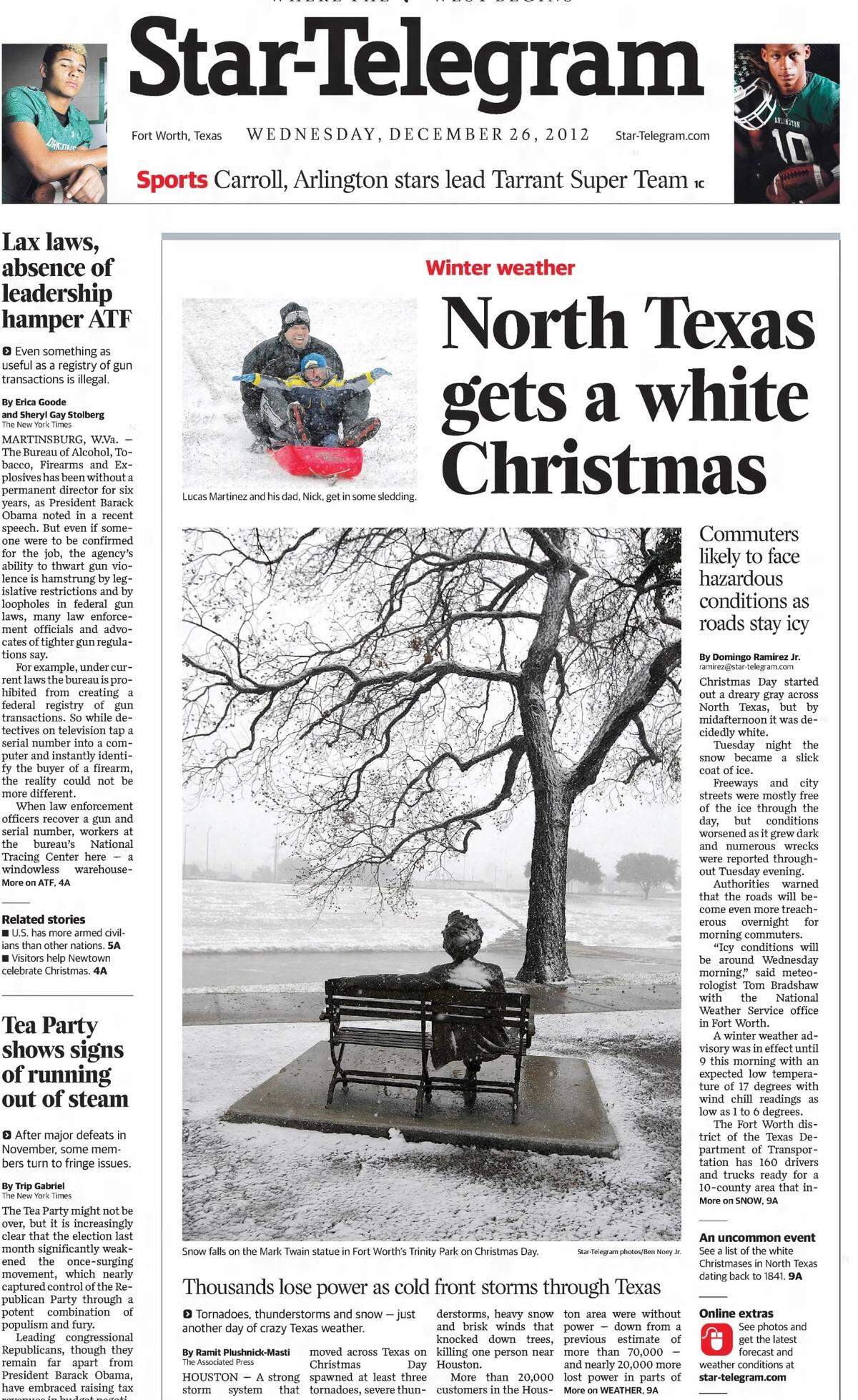 The front page of the Star-Telegram on Dec. 26, 2012.