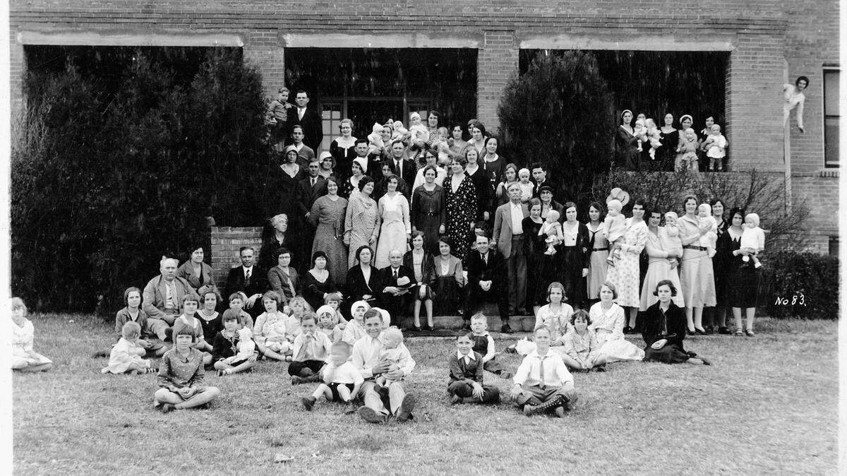 A crowd is shown outside Hammil Hall at the Berachah Industrial Home for the Redemption of Erring Girls in 1931.