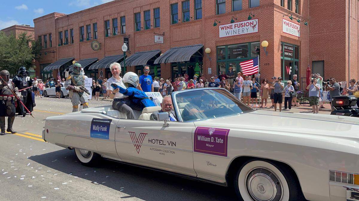 Wally Funk, 82 of Grapevine, was honored with a parade and celebration of her flight into space with Jeff Bezos’ Blue Origin. Funk became the oldest person to travel to space in July when she went with Bezos and two other into space for four minutes.