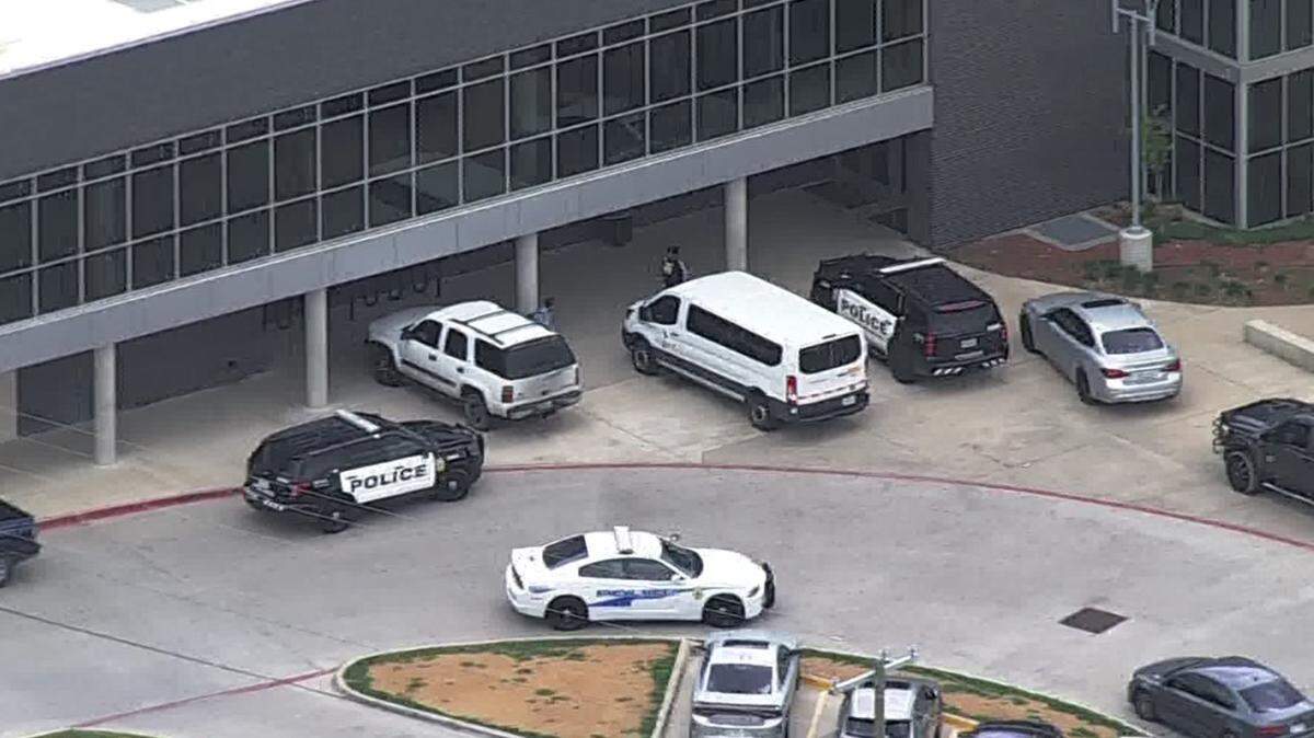 South Oak Cliff High School evacuated its students in response to a bomb threat, Friday, April 14, 2023. Dallas Independent School District Police performed a sweep and students were able to resume classes.