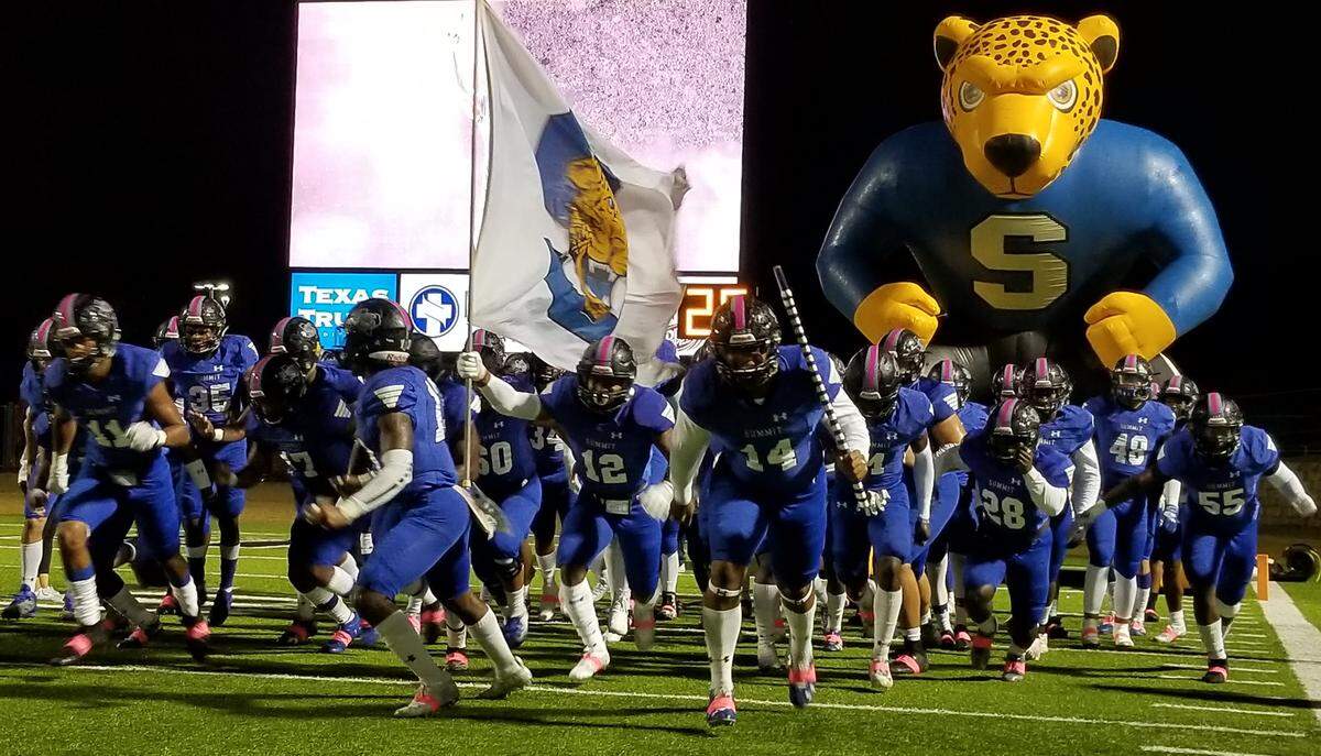 Mansfield Summit takes the field before its game with DeSoto at Newsom Stadium on Thursday, October 24, 2019