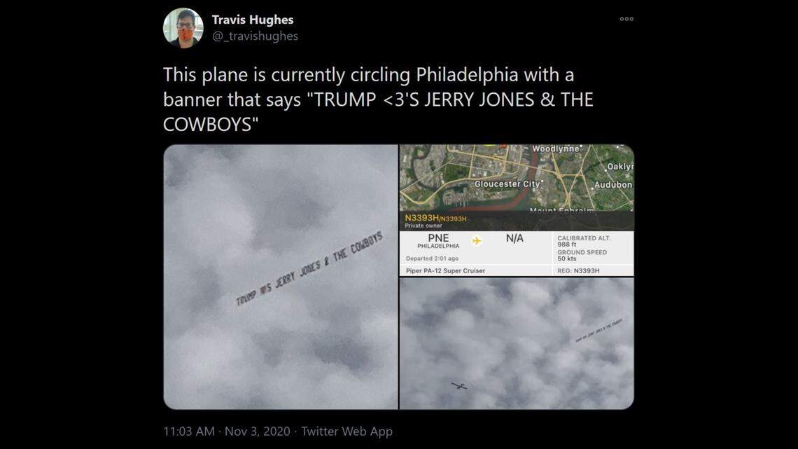 The banner appeared a day after the Eagles beat the Cowboys 23-9 on Sunday evening.