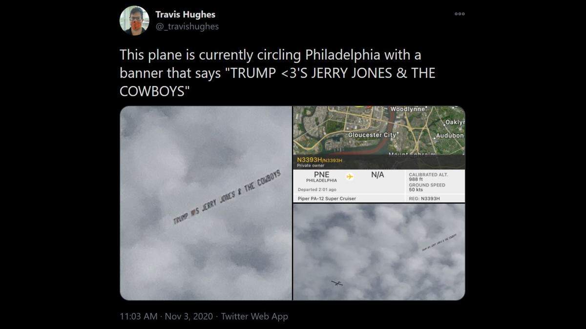 The banner appeared a day after the Eagles beat the Cowboys 23-9 on Sunday evening.