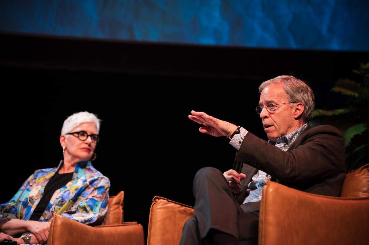 Historians Jane Kamensky and Rick Atkinson participate in a panel discussion at the Winspear Opera House in Dallas prior to a June 3, 2025, preview of the new documentary “The American Revolution.”