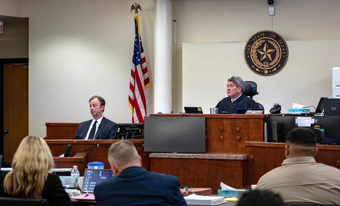 Dr. Kendall Crowns, the Tarrant County chief medical examiner, testifies during a trial at the Tim Curry Criminal Justice Center in Fort Worth on Tuesday, Feb. 14, 2023. Peter Cardona is charged with murder in the 2020 shooting of Alfredo Olivares, 19.