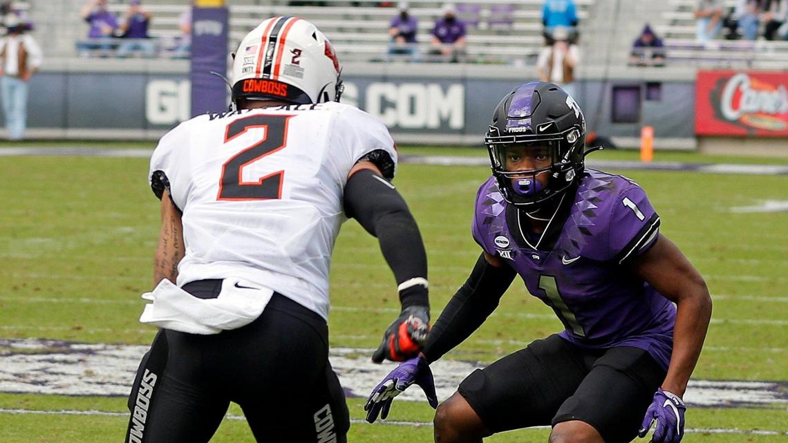 TCU cornerback Tre’Vius Hodges-Tomlinson (1) was named an All-American by Pro Football Focus on Monday.