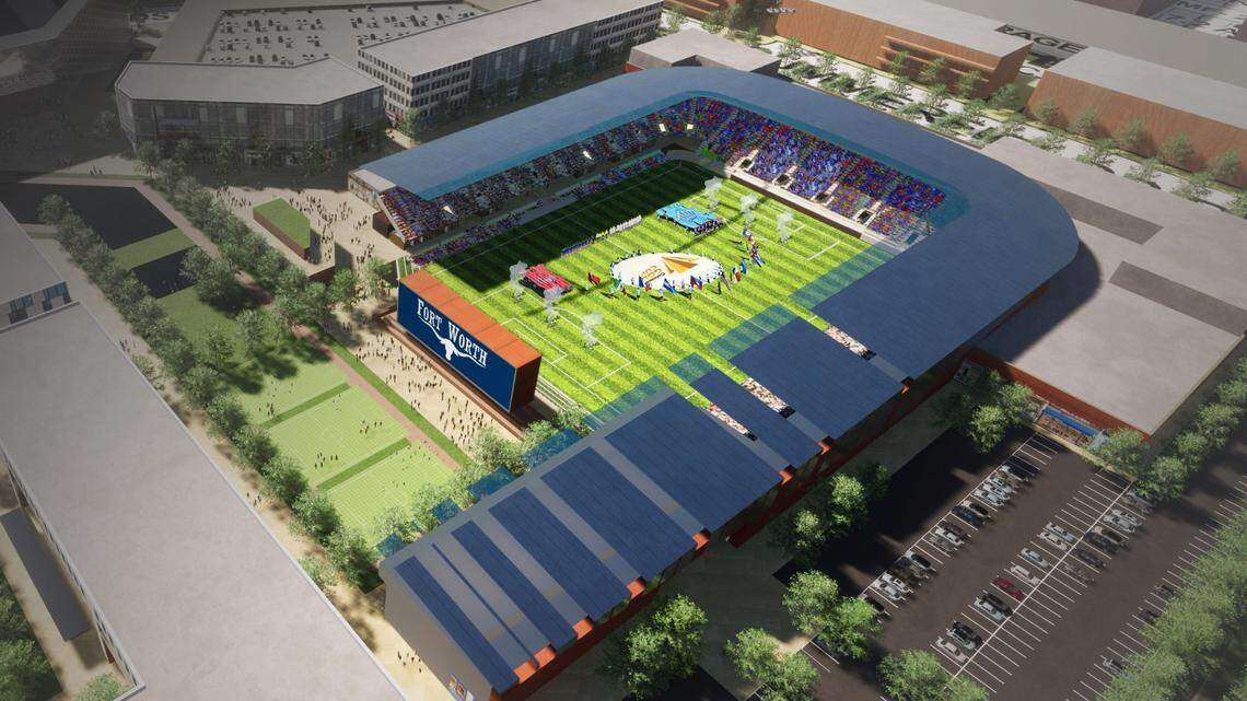 The proposed 10,000 seat stadium to a development at Basswood Boulevard and I-35W could be home to two professional soccer teams.