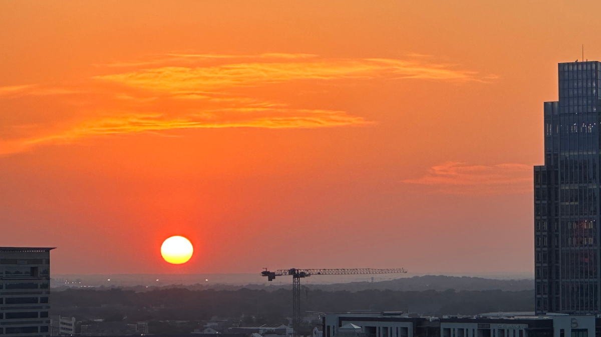 A hazy sunset on May 8, 2023, over Fort Worth.