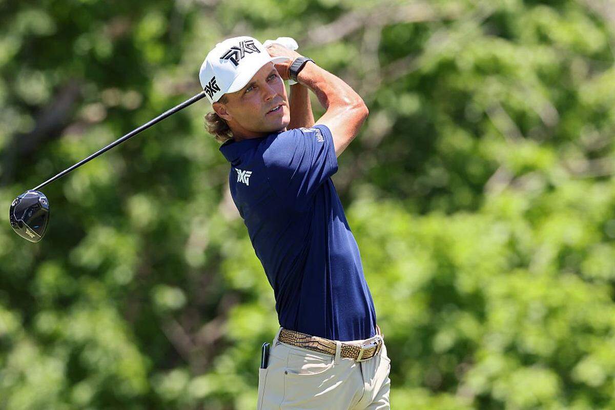 Eric Cole plays his shot from the sixth tee during the final round of the Charles Schwab Challenge on Sunday at Colonial Country Club in Fort Worth.