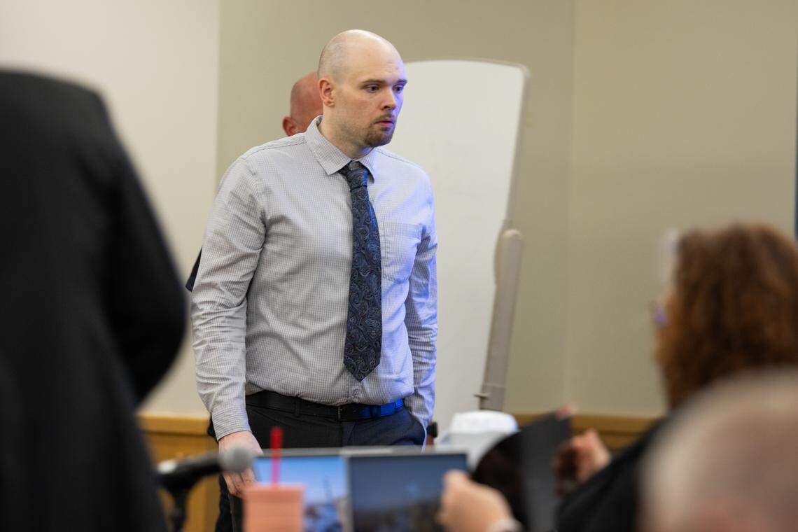 Tanner Horner, a former FedEx driver who pleaded guilty to kidnapping and killing 7-year-old Athena Strand, walks into the courtroom during the first day of his capital murder trial at the Tim Curry Criminal Justice Center in Fort Worth on April 7, 2026. 