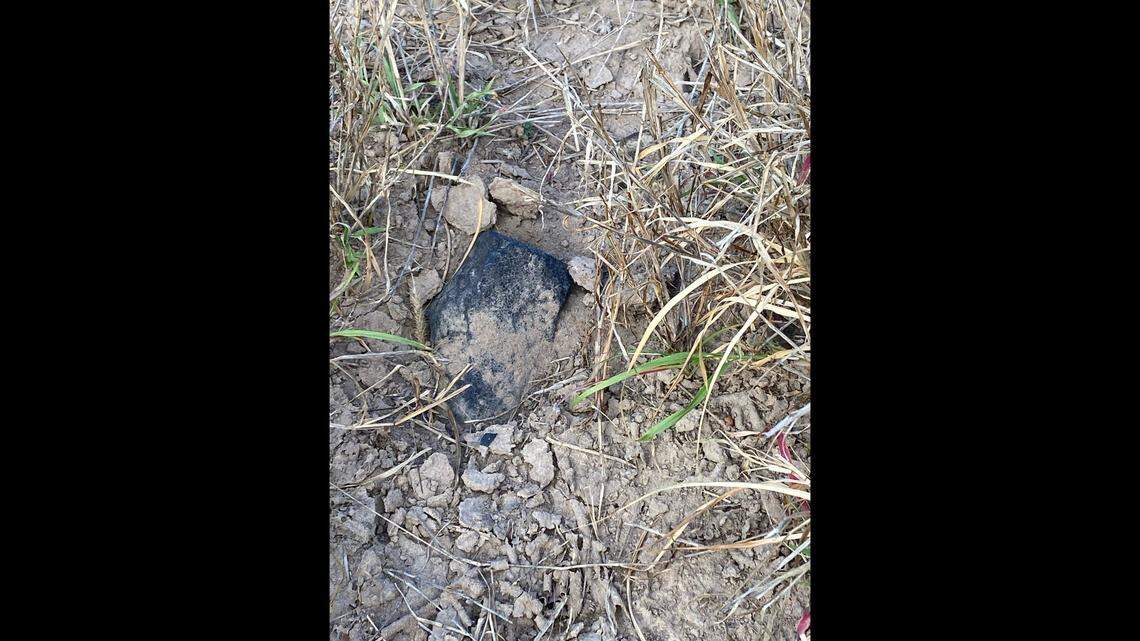 A meteorite found partially embedded in the ground near El Sauz, Texas.