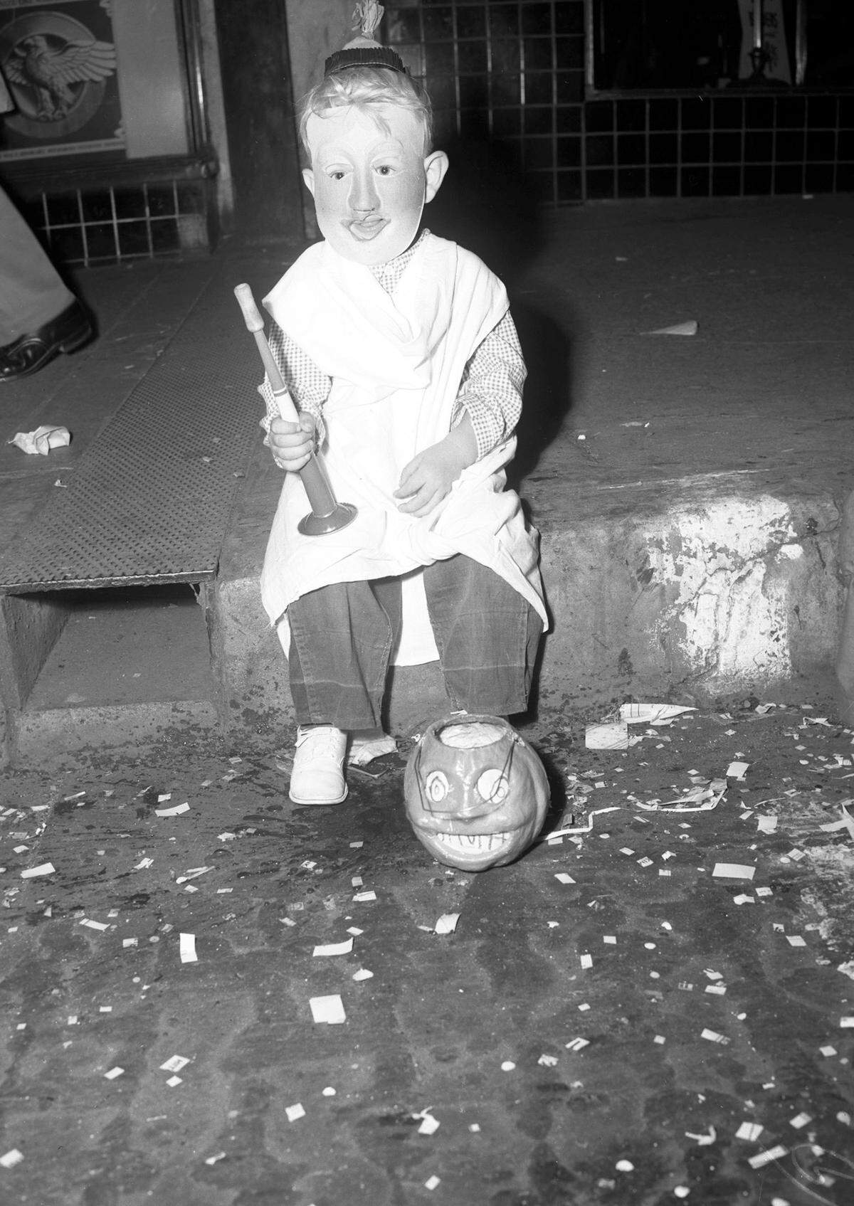 Thomas Allen Cudgell Jr. in his Halloween costume in 1945.