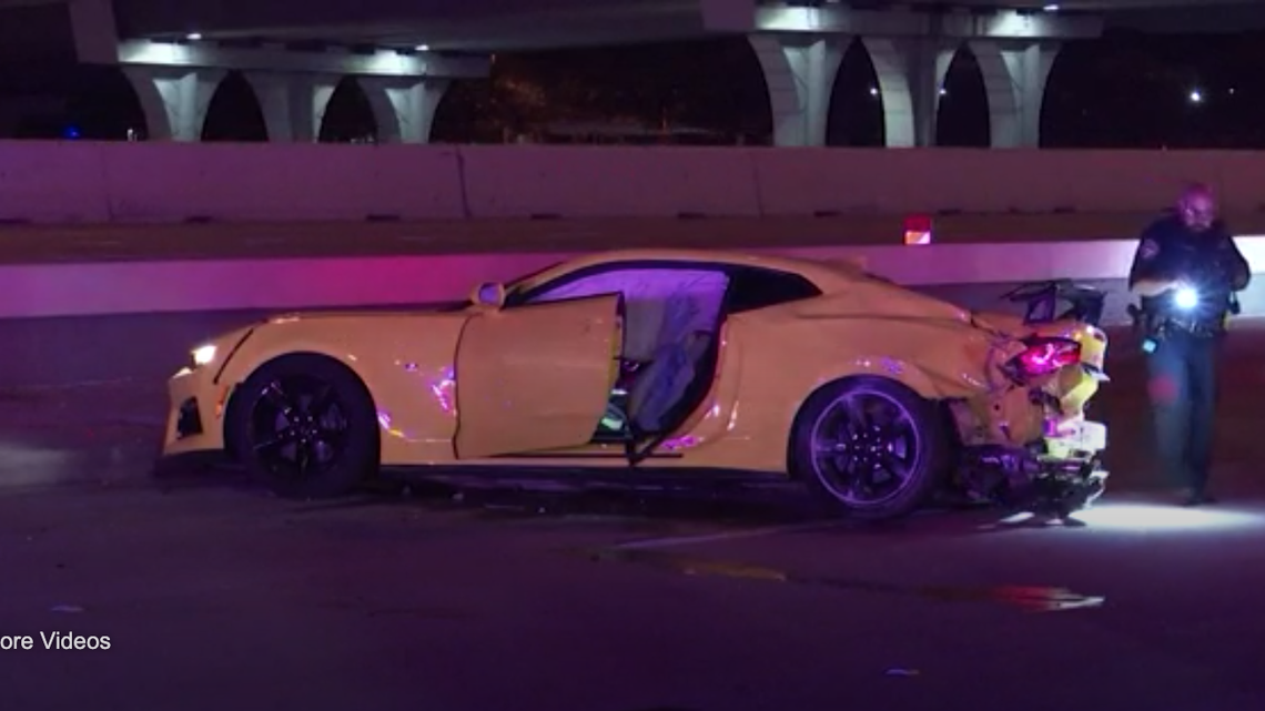 Three people were killed when a driver doing a high speed “fly-by” struck another car, sending it hurling into a crowd of onlookers, Houston officials say.