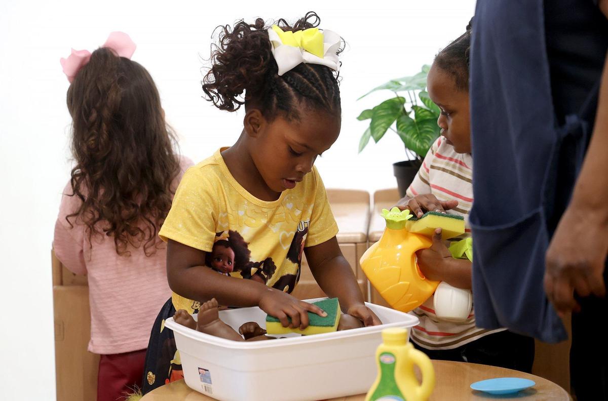 A 3-year-old student plays while attending pre-K at The Morris Foundation Child Development Center on Tuesday, Sept. 24, 2024. Fort Worth ISD and PreK Today partnered this school year to provide pre-K to Fort Worth ISD students at community-based Head Start centers.