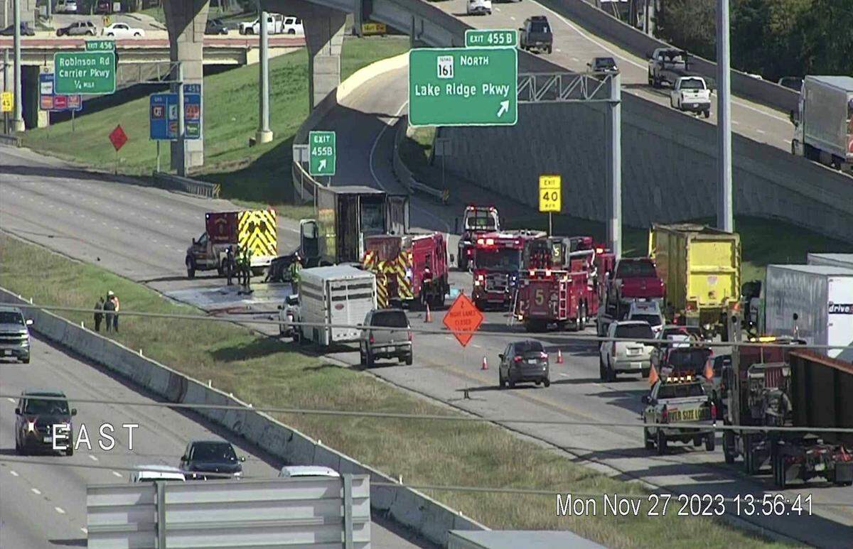 A crash had Interstate 20 east at State Highway 161 closed in Grand Prairie on Monday afternoon, Nov. 27, 2023.