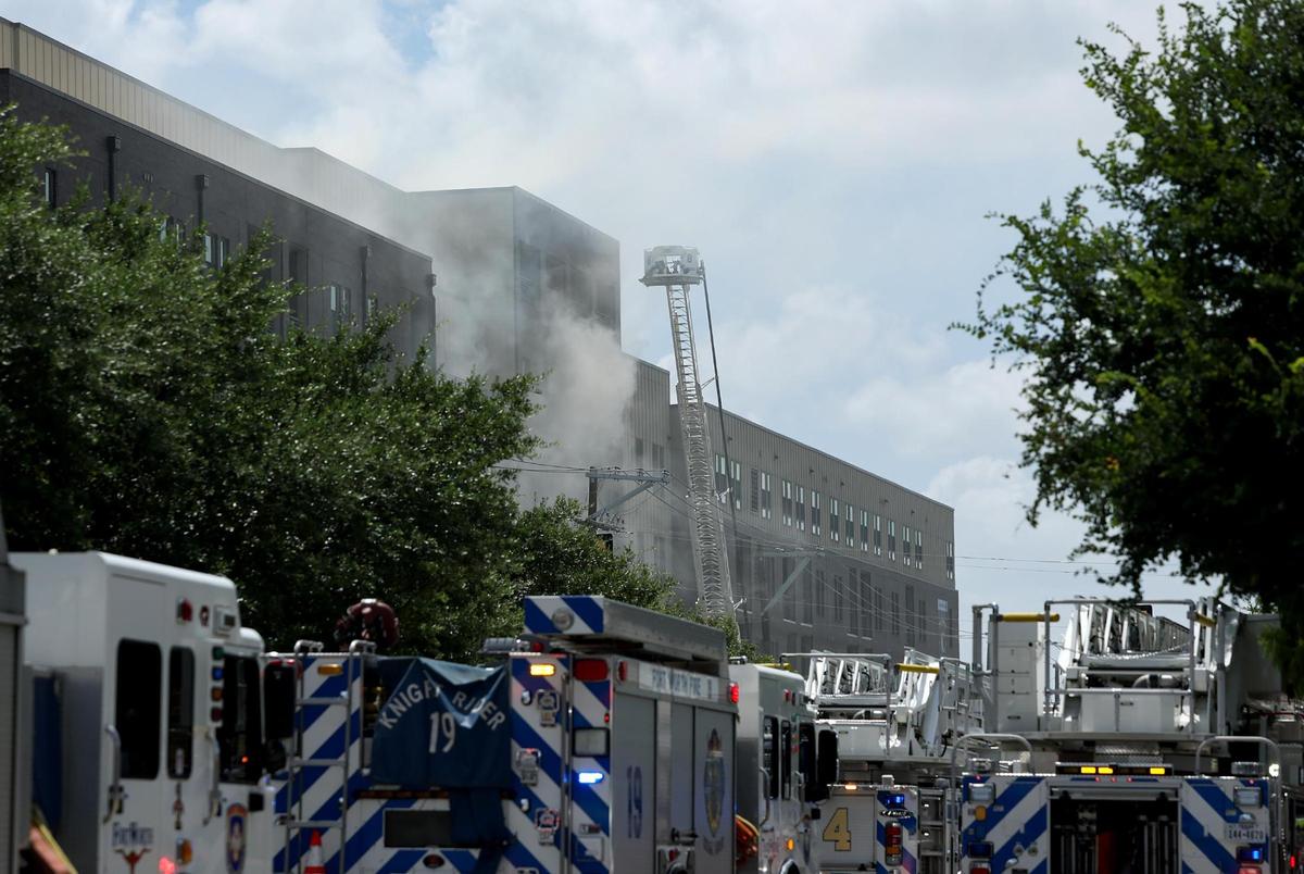 The Fort Worth Fire Department responds to a six-alarm fire at an apartment complex in the 1000 block of West Rosedale on Monday, June 23, 2025.