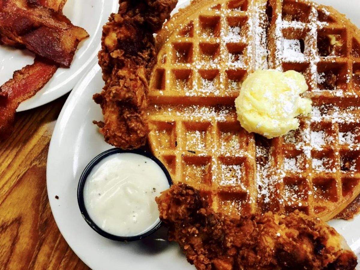 Chicken-and-waffles is a popular recent item at Ol’ South Pancake House.