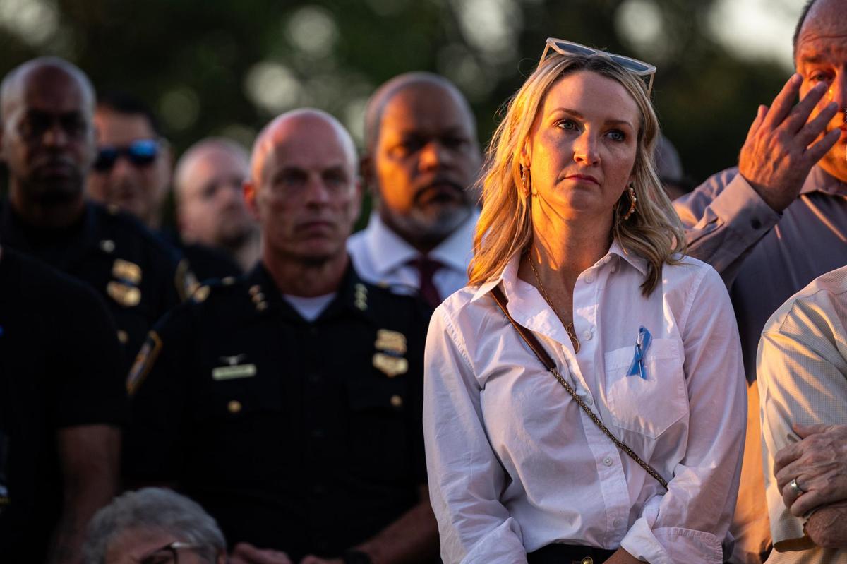 Fort Worth Mayor Mattie Parker was one of the multiple city officials in attendance during the honorary candlelit vigil for Fort Worth PD Sgt. Billy Randolph at the Fort Worth PD South Division headquarters in Fort Worth on Wednesday, Aug. 14, 2024.
