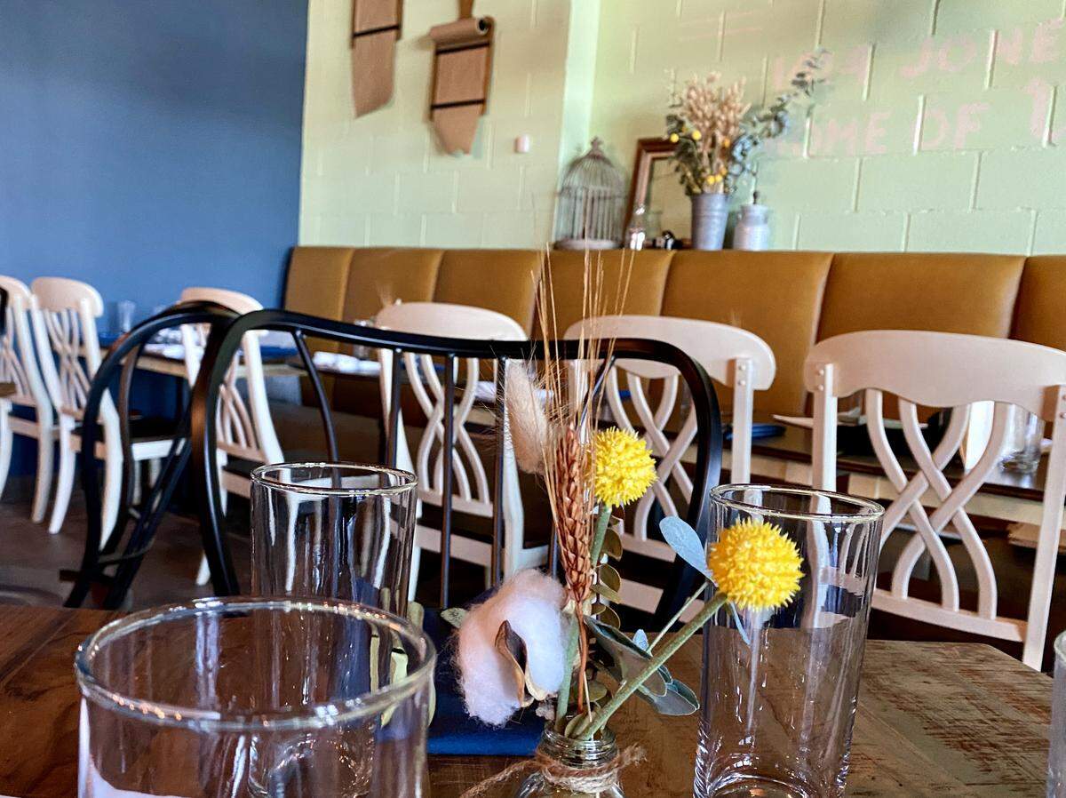 The dining room at Wishbone & Flynt, new from chef Stefon Rishel in South Main Village.