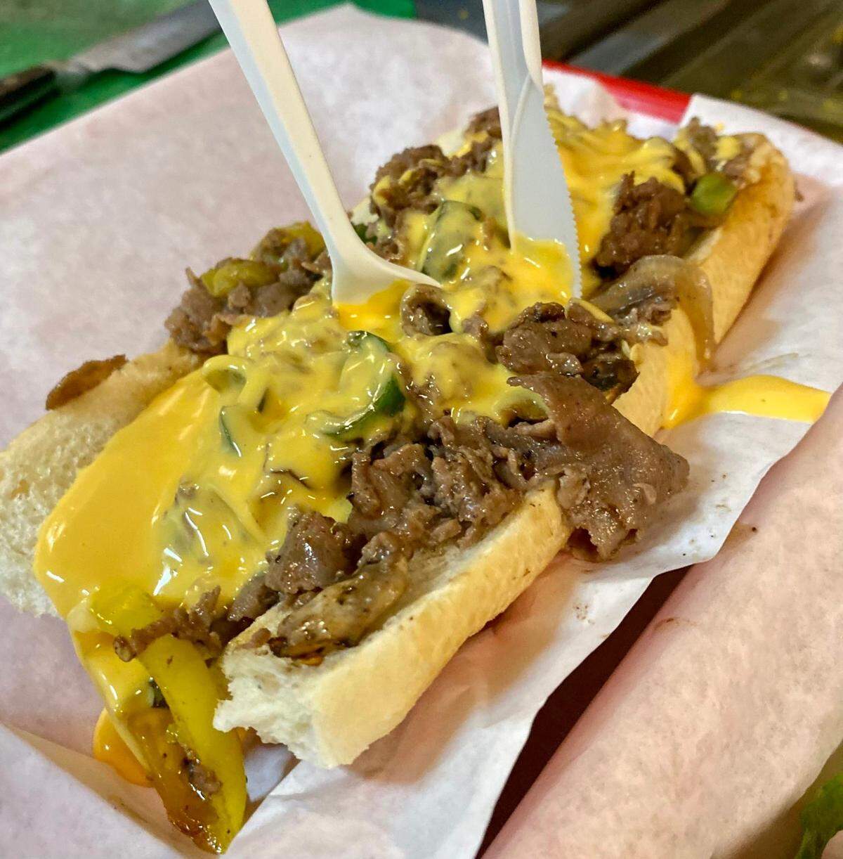 A Philly cheesesteak with Cheez Whiz at Burger & Philly Shack in Watauga.