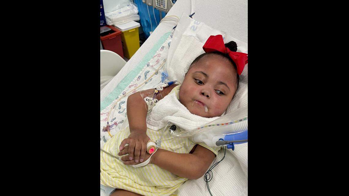 Tinslee Lewis, now 3, spent most of her life at Cook Children’s Medical Center in Fort Worth but is home with her mother after a lengthy court battle, according to the Facebook page dedicated to the girl. Trinity Lewis took this photo of Tinslee on April 12, 2021, according to court documents.