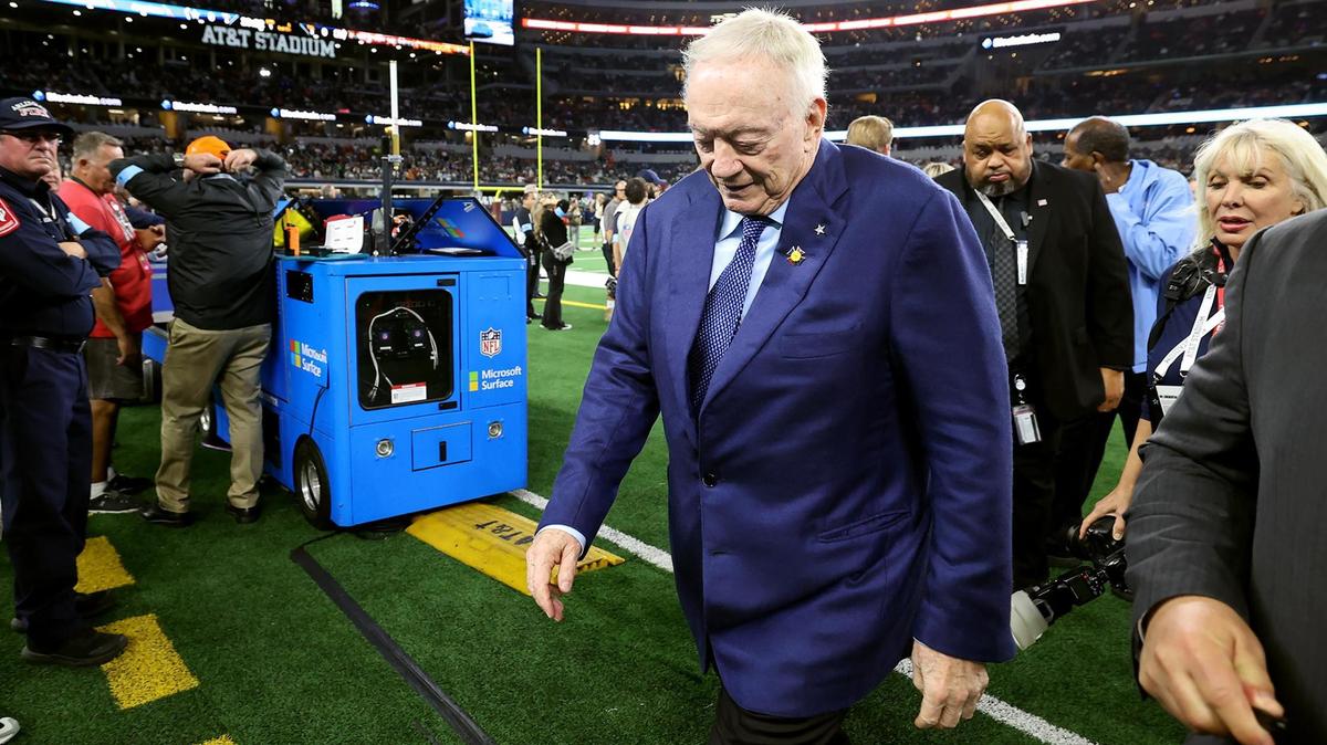 Dallas Cowboys owner Jerry Jones leaves the field at the end of warmups prior to the start of the NFL football game against the Cincinnati Bengals on Monday, Dec. 9, 2024, at AT&T Stadium in Arlington. The Cowboys were defeated, 27-20.
