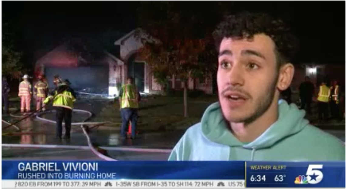 Gabriel Vivoni, 17, says he saw his neighbor’s house on fire before running inside and bringing an 11-year-old out to safety.