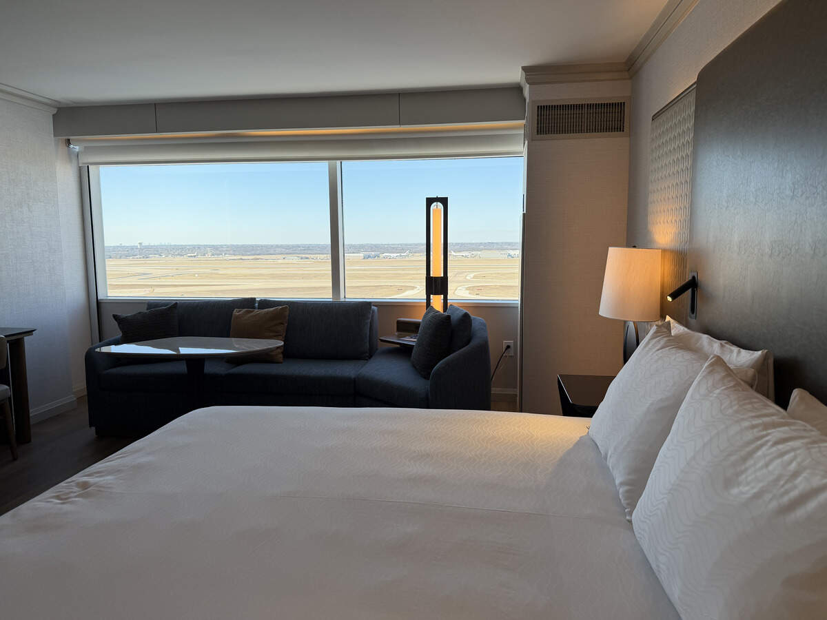 Some renovated rooms at the DFW Grand Hyatt have window views of airplane runways.