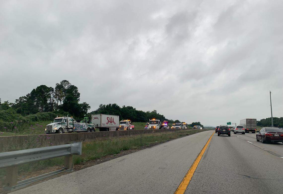 A crash caused by the driver of an 18-wheeler falling asleep closed all eastbound lanes of I-30 near Eastchase Parkway to traffic early Wednesday, April 30, police said.