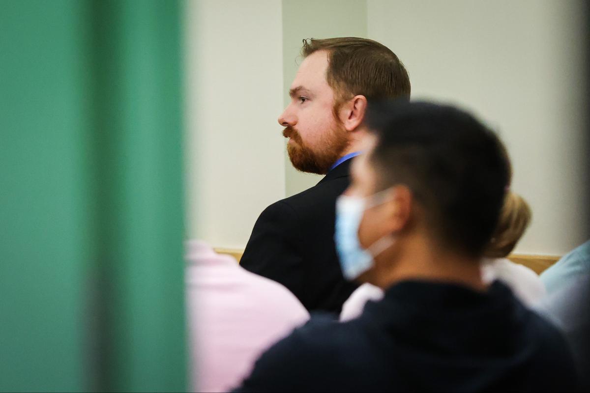 Former Fort Worth police officer Aaron Dean awaits a hearing in his case on Tuesday, Nov. 16, 2021. He is charged with murder in the October 2019 shooting of Atatiana Jefferson and is expected to go to trial in May.
