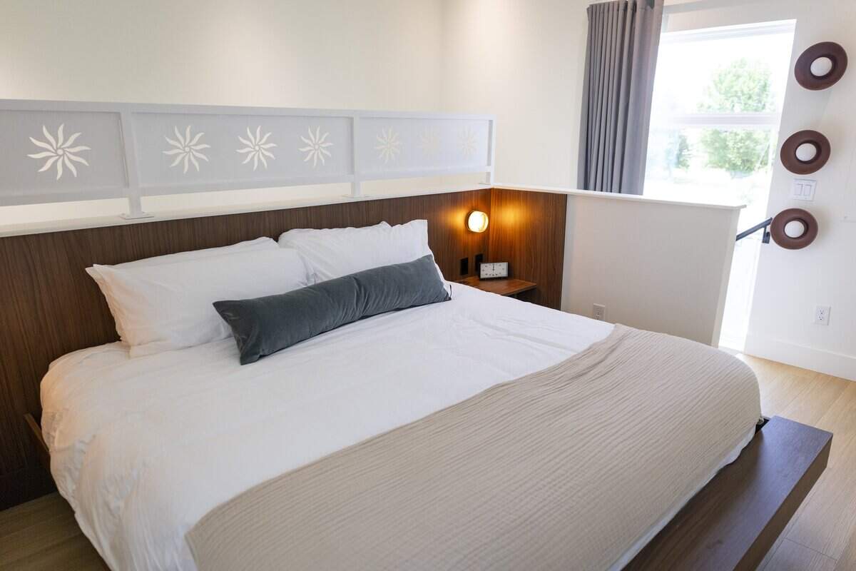 A view of the bedroom inside one of Hotel SOMA's casita villas on Thursday, May 7, 2026 in Fort Worth, Texas. Hotel SOMA is a collection of 31 casita villas and four custom airstreams.