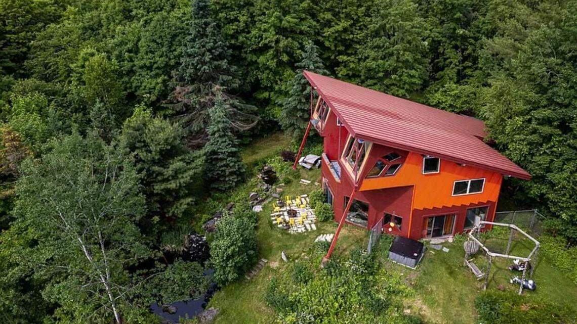 The exterior of the colorful home