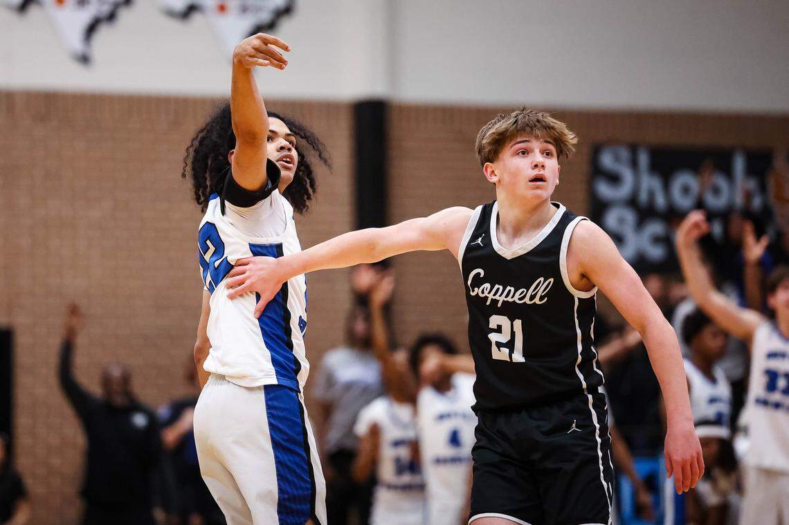 North Crowley guard Isaak Hayes hits a follow-through in a UIL 6A D1 regional semifinal at Timberview High School on Tuesday, March 3, 2026.