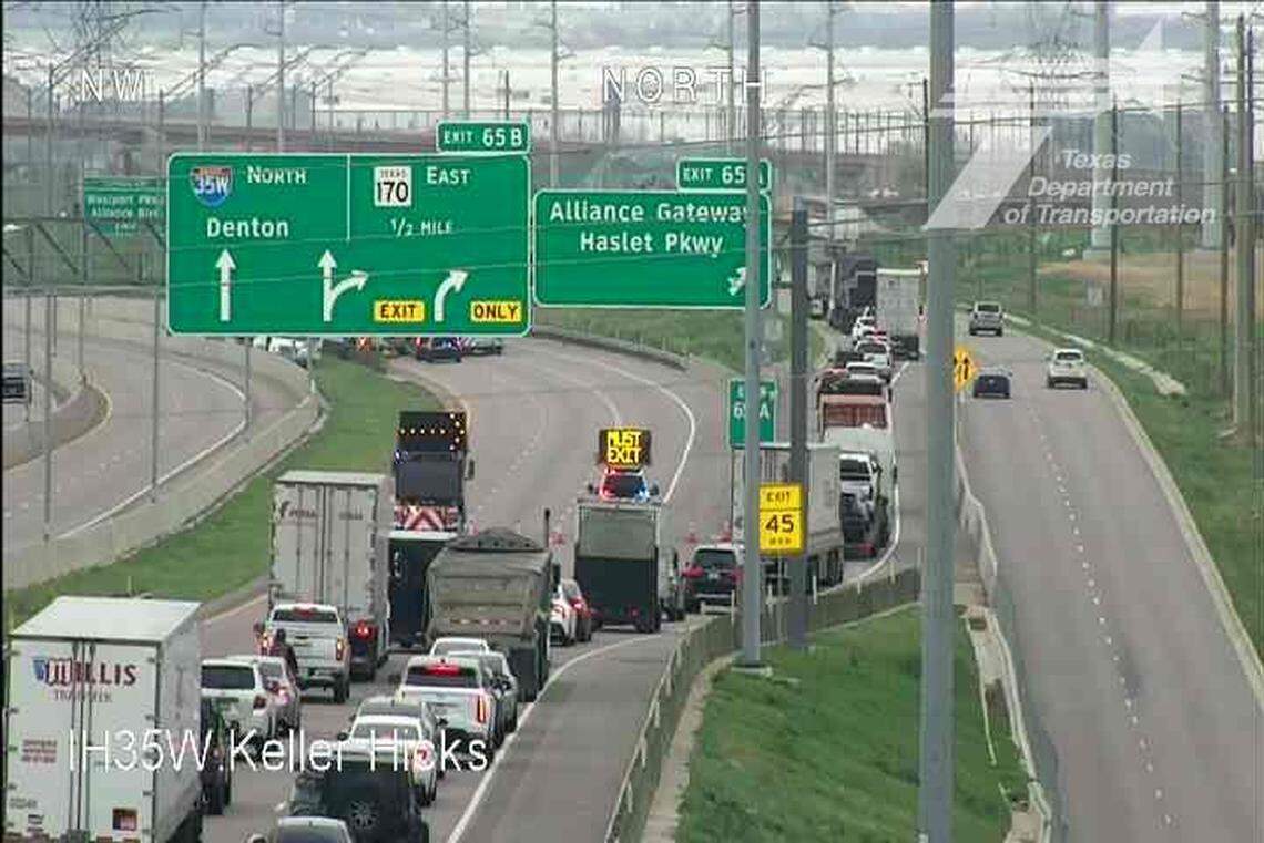 All northbound lanes of Interstate 35W are closed Tuesday, March 10, at Texas 170 in far north Fort Worth because of a crash involving a tow truck, according to the Texas Department of Transportation.