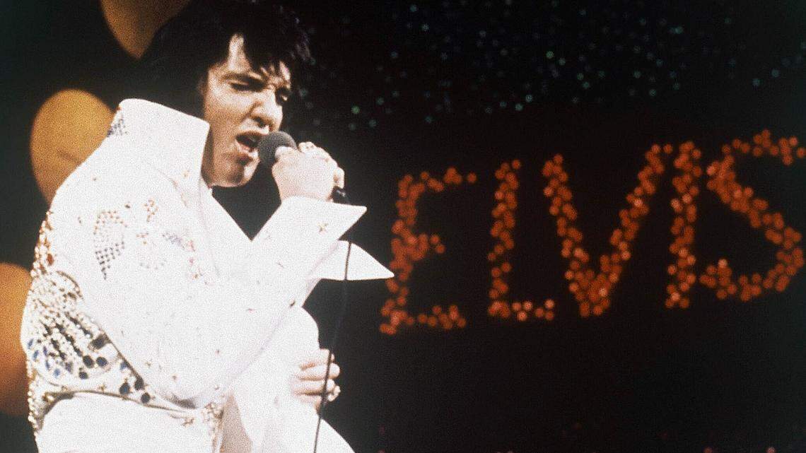 FILE - This 1972 file photo shows Elvis Presley, the King of Rock “n” Roll, during a performance. (AP Photo/File)