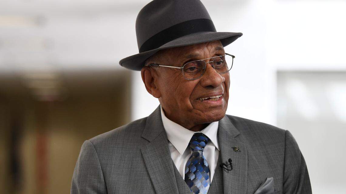 Willie O’Ree, the first black player to compete in the NHL, arrives for a meeting on Capitol Hill in Washington, Thursday, July 25, 2019, with Sen. Tim Scott, R-S.C., and Sen. Debbie Stabenow, D-Michigan. Scott and Stabenow announced their bipartisan legislation to award the Congressional Gold Medal to O’Ree. (AP Photo/Susan Walsh)