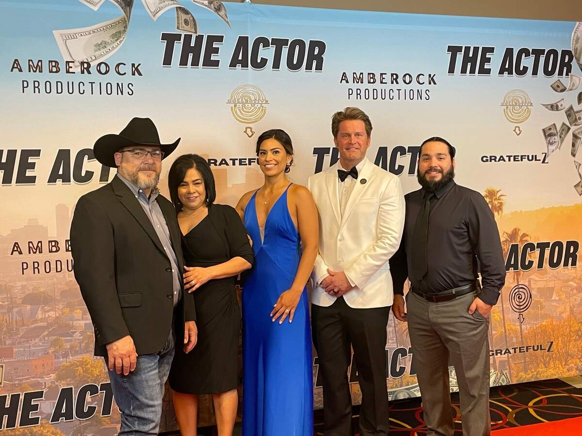 Amber and Richard Blake (center) at the world premiere of “The Actor” in Fort Worth on April 6, 2024.