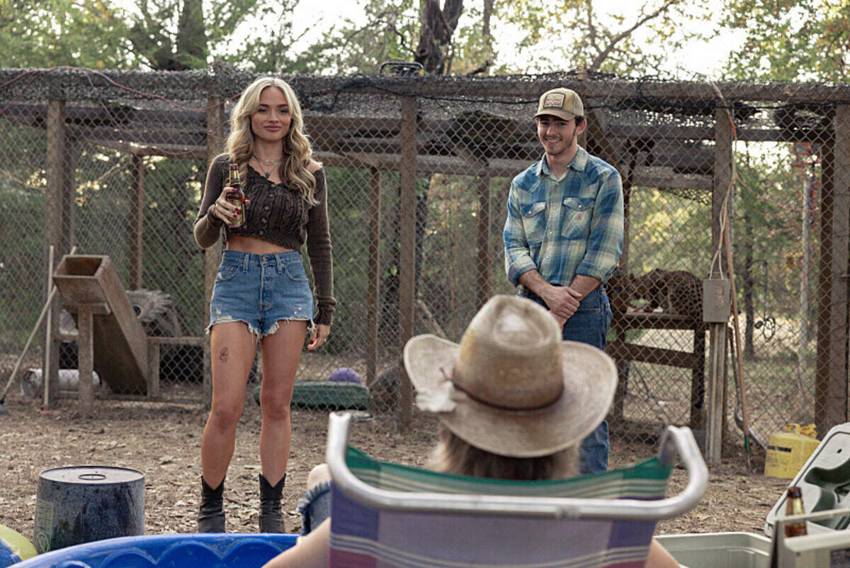 L-R: Natalie Alyn Lind as Oreanna Jackson, Finn Little as Carter and Ray McKinnon as Dwight in “Dutton Ranch,” episode 5, season 1, streaming on Paramount+, 2026.