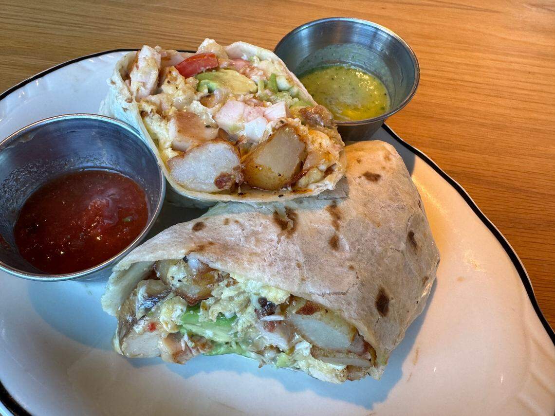 A chicken breakfast burrito at F1 Smokehouse in Fort Worth.