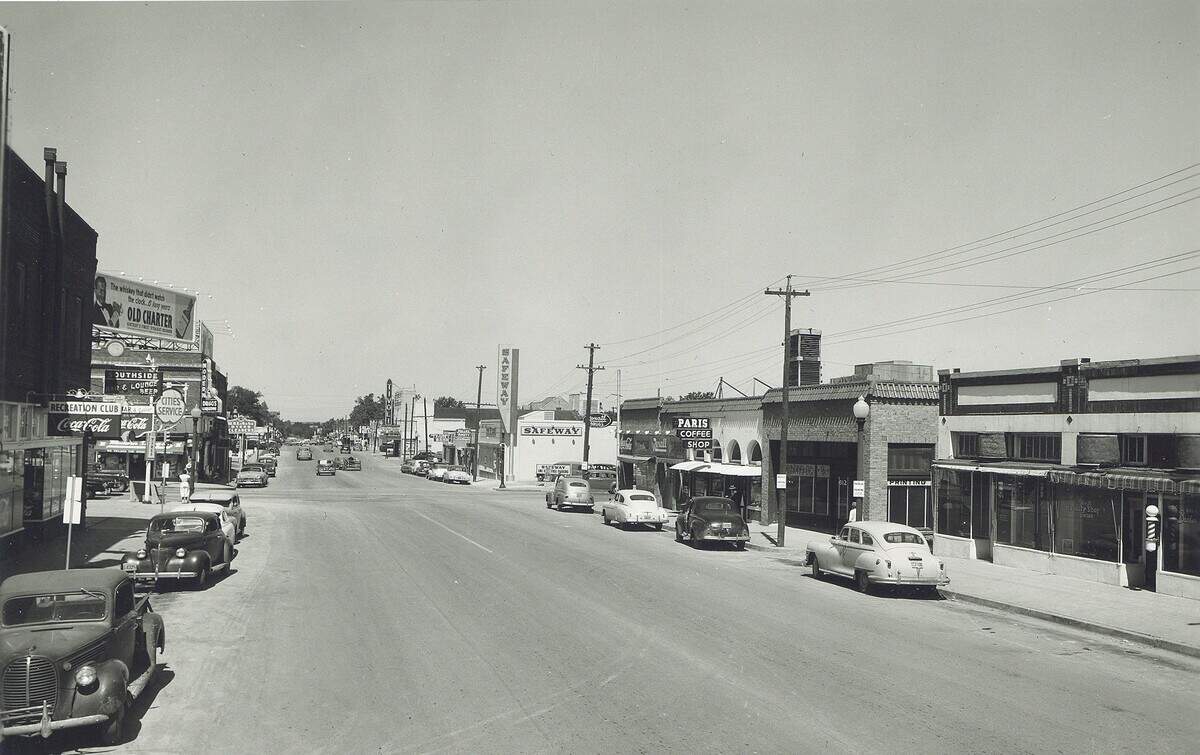 Magnolia at Hemphill in 1951, showing both the original location of the Paris Coffee Shop and the former Safeway Store, where Mike Smith moved the restaurant about 1974.