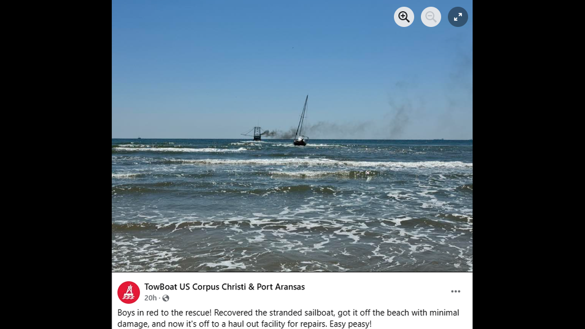 The damaged sailboat was towed away for repairs.