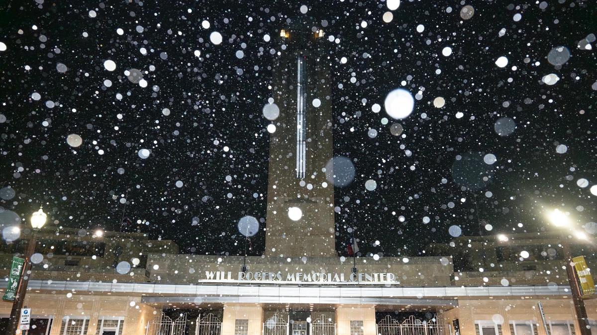 The Will Rogers Memorial Center is photographed as light snow begins to fall in Fort Worth on Friday, Jan. 10, 2025.