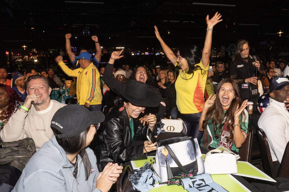 Colombia fans cheer when their country was called during the World Cup draw watch party Friday at Billy Bob’s Texas in the Fort Worth Stockyards.