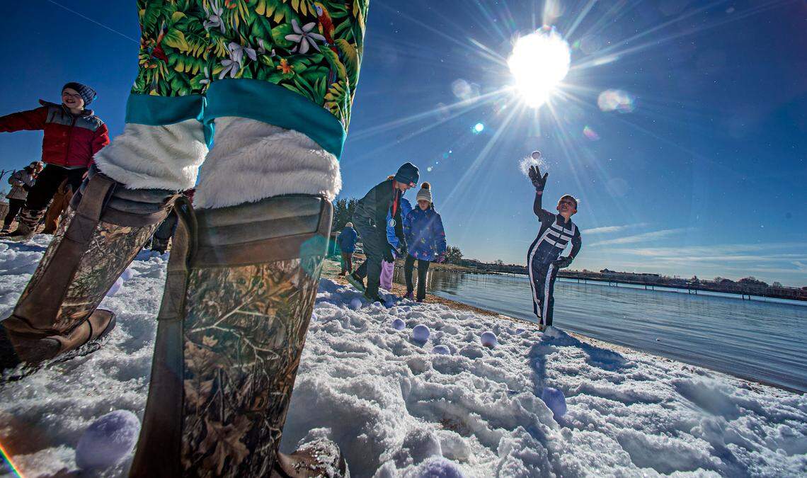Six inches of snow covered a 20-foot by 30-foot patch of Granbury City Beach Park during the fourth edition of Goosebump Jump Saturday, Jan. 20, 2024.