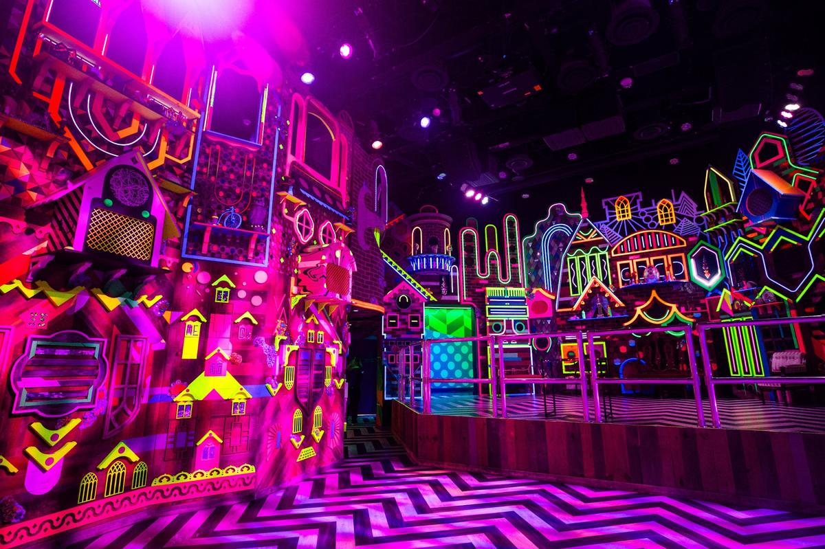 A section of the attraction called “Neon Kingdom,” created by various artists, on Wednesday, June 12, 2024 at Meow Wolf in Grapevine. This section holds events such as weddings and concerts, as well as a place for visitors to look around and walk through.