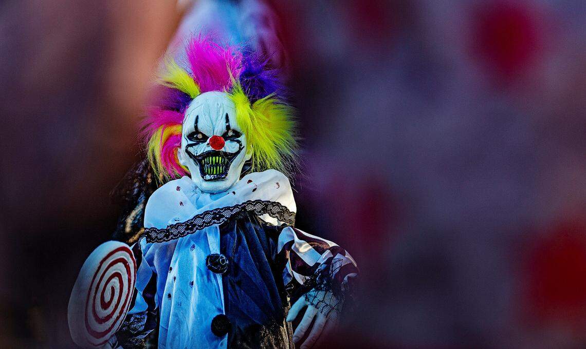 Chris Caugholan’s “Twisted Crazy Haunt” Halloween-themed event in Granbury includes a demonic circus with nearly 20 clowns on display.